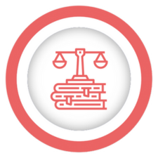 Pink icon of legal scales on books