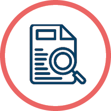 Icon showing a magnifying glass over a document